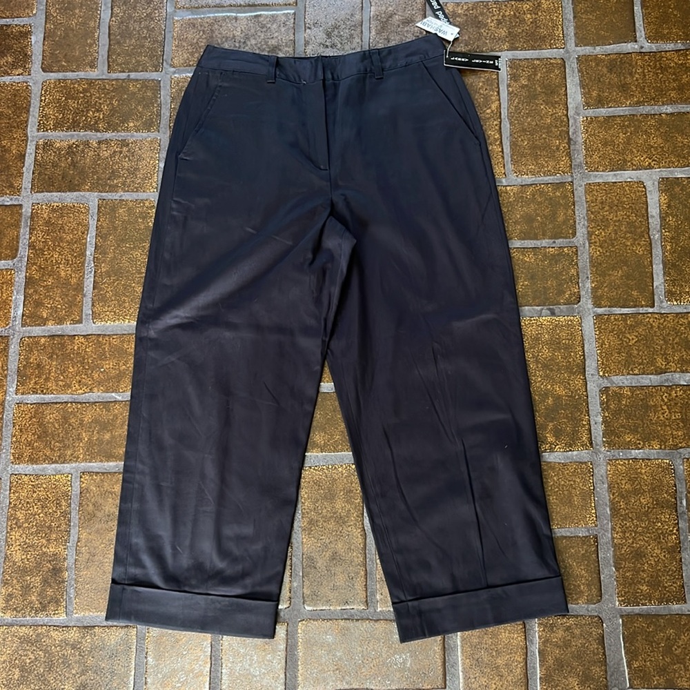 NWT Larry Levine Black High-Waisted Wide Leg Cropped Pant